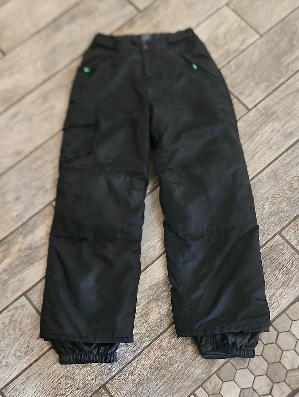 Champion Black Kids Snow Pants with Green Zipper Accents Size Large 12-14
